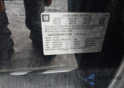 2017 GMC Yukon Xl Slt from USA, damaged, VIN 1GKS2GKC2HR172769